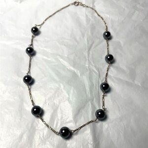 Silver beads Necklace 925 Italy blueish gray beads